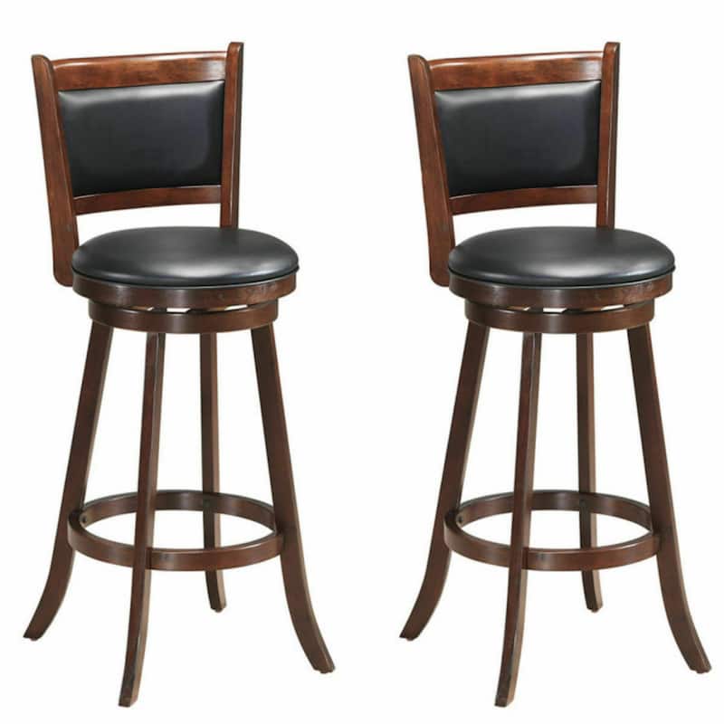 Set of 2 Rubber Wood Bar Stools with 360° Swivel and Sponge Cushion Seat - 17.5" x 19" x 42"(W x D x H) - Brown
