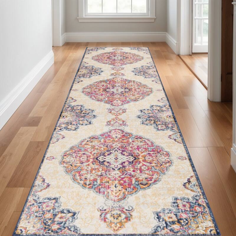 HomeRoots Oriental Southwest Runner Area Rug - 168.00 in. x 27.00 in. x 0.40 in. - Blue/Brown/Pink