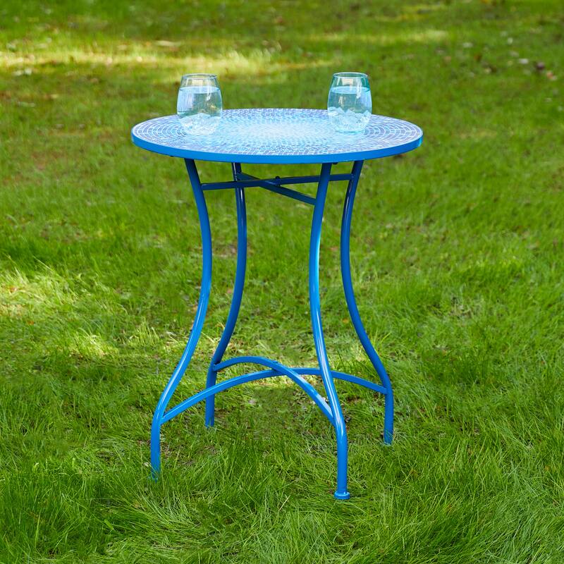 Glitzhome Outdoor Metal Folding Bistro Set 3PCS Patio Table Chairs - Table - Blue