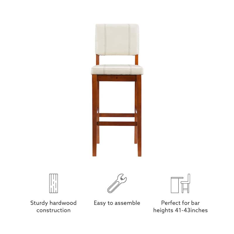 Linon Lombardy Faux Leather and Rubberwood Bar Stool