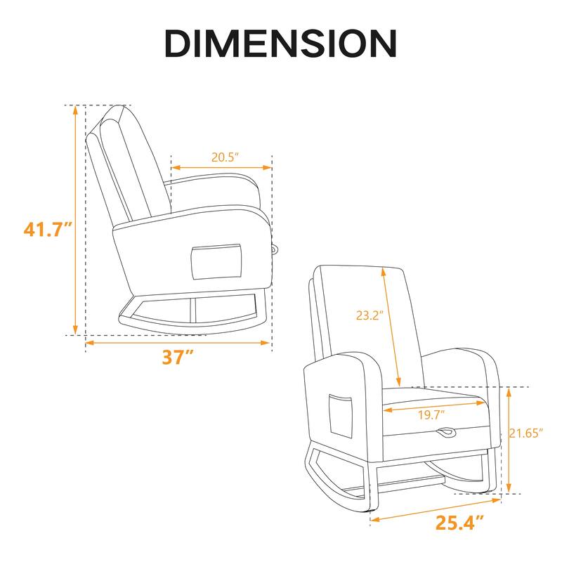 High Back Rocking Chair with Retractable Footrest