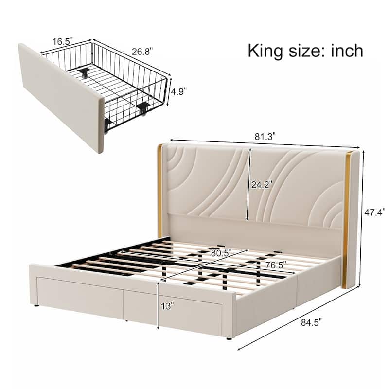 Velvet Platform Bed with Wingback Headboard