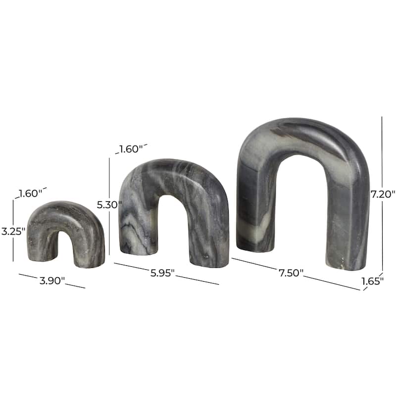 Marble Abstract Arched Sculpture with Varying Sizes - Set of 3 White or Black - Roche River Decor