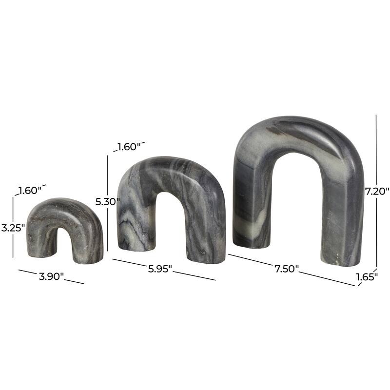 White or Black Marble Arched Abstract Decorative Sculpture with Varying Sizes (Set of 3)
