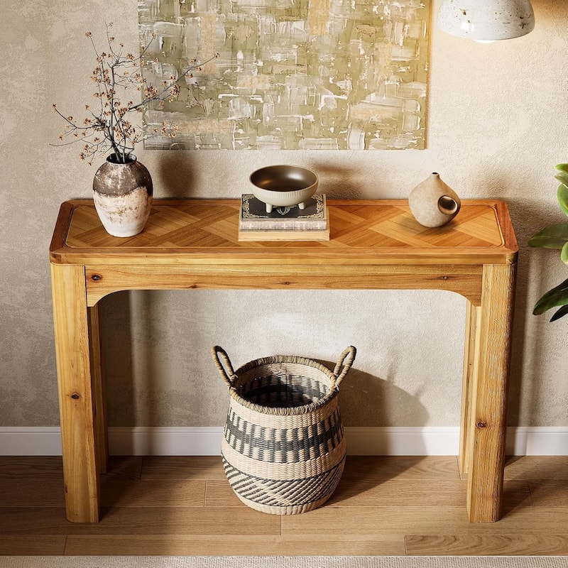 41.3-Inch Solid Wood Console Sofa Accent Entry Table with Parquet Top - 11.81"D × 41.3"W × 32.7"H - Natural