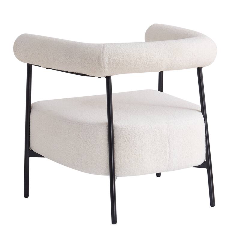 Modern Boucle Fabric Upholstered Accent Chair, Curved Armchair with Metal Frame