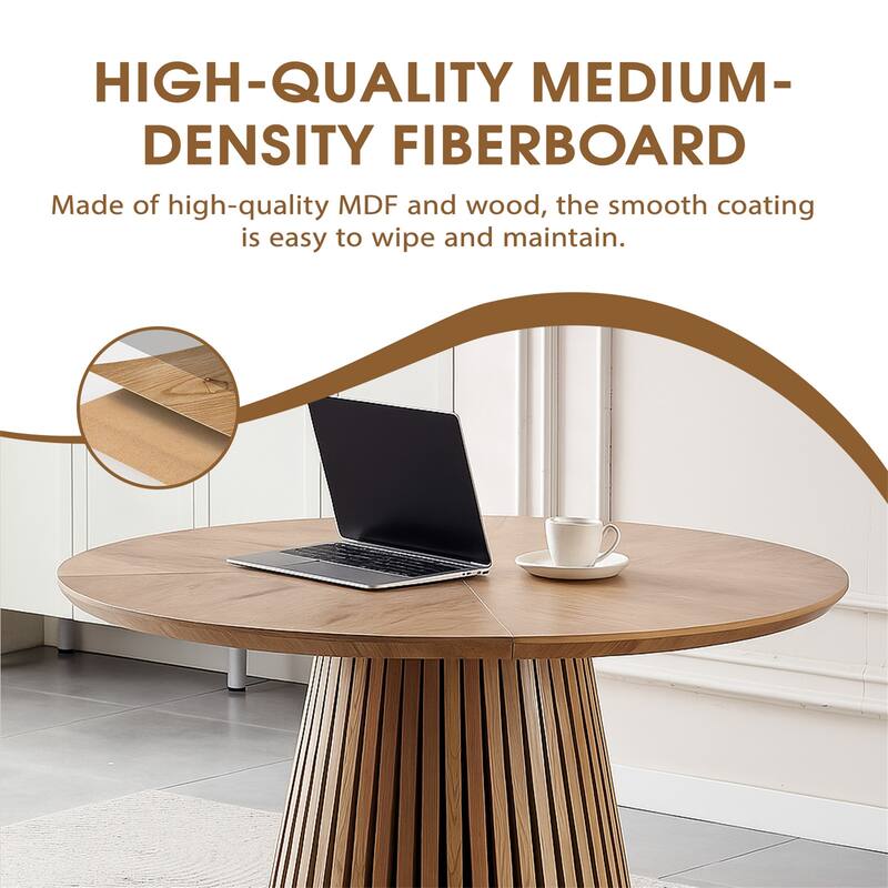 Modern Round Wood Dining Table, Multi-Functional & Space-Saving Design