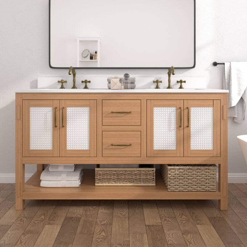 Acroma - 60'' Double Bathroom Vanity With Stone Top - Natural/White