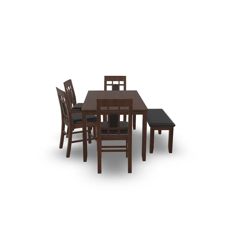 Noxx 6pc Dining Table Set with 4 Chairs 1 Bench, Brown, Faux Leather