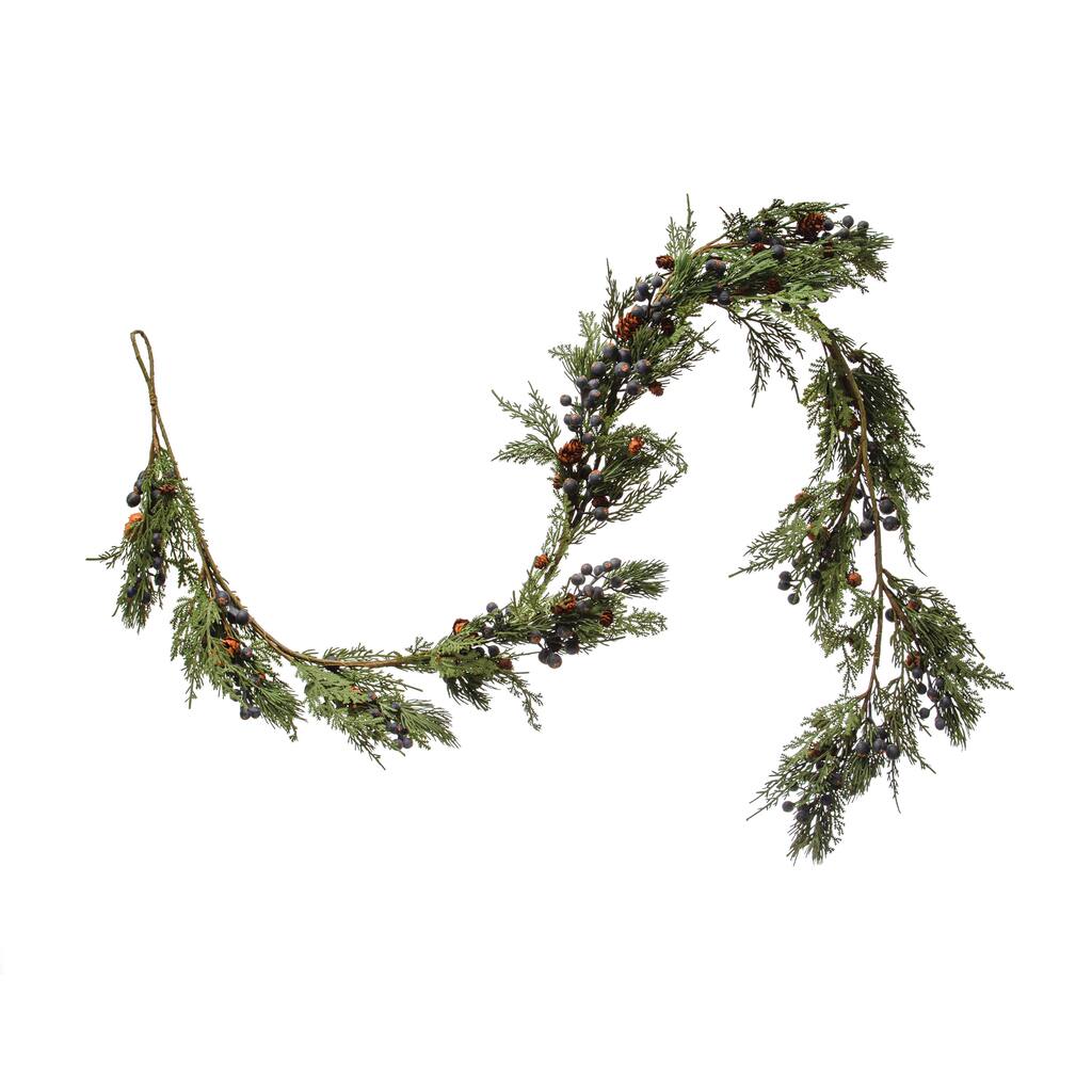 Faux Cypress Garland with Natural Pinecones and Berries - Multi - 72.0"L x 7.5"W x 3.0"H