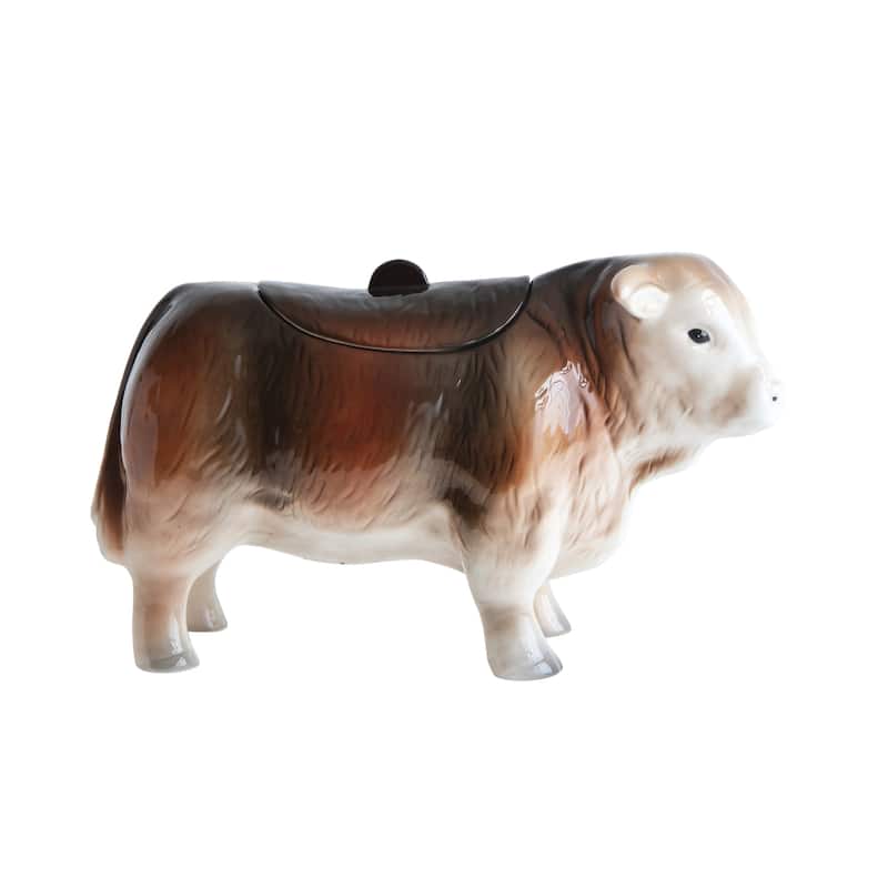 Vintage Ceramic Cow Shaped Cookie Jar - Brown