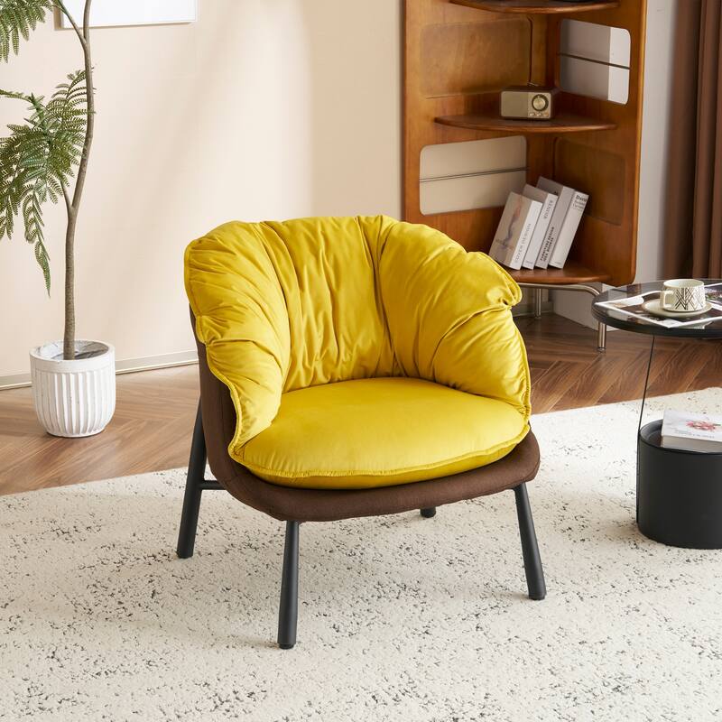 Modern Velvet Accent Chair with Wooden Frame and Black Metal Legs for Living Room or Lounge Seating - 27.4"L x 27"W x 29.1"H