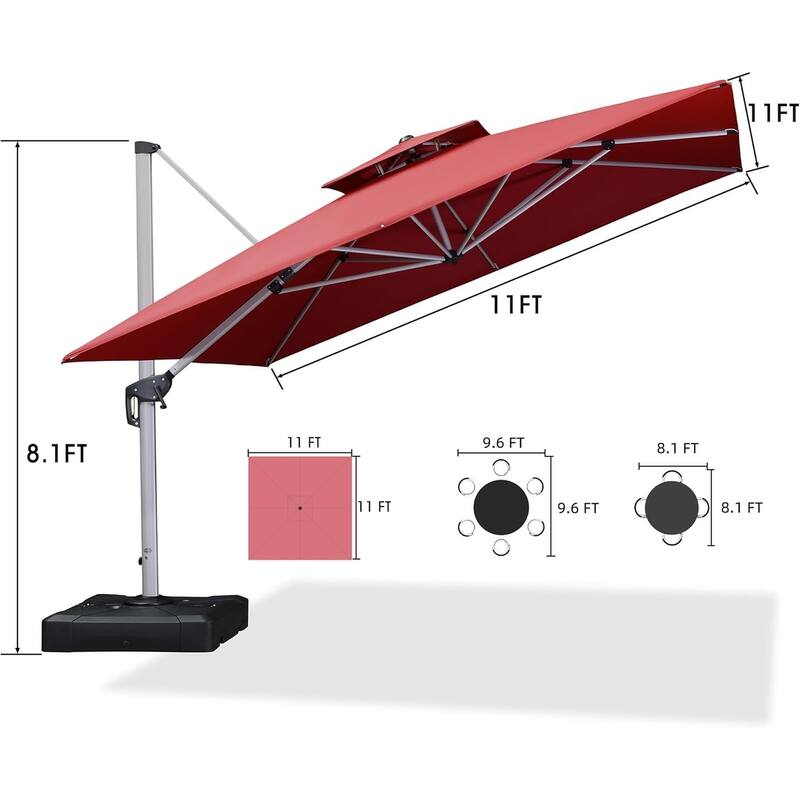 PURPLE LEAF 11ft Square Patio Cantilever Umbrella with Base Included