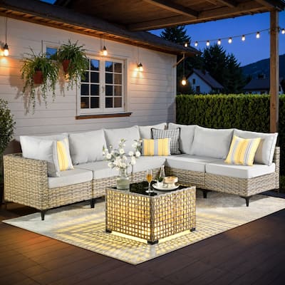 XIZZI 7-piece Outdoor Patio Furniture Rattan Wicker Modular Sofa Set with Table