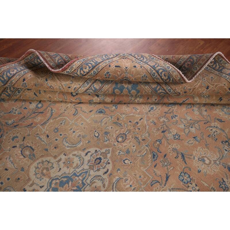 Traditional Mashad Persian Vintage Area Rug Hand-Knotted Wool Carpet - 9'4"x 12'5"