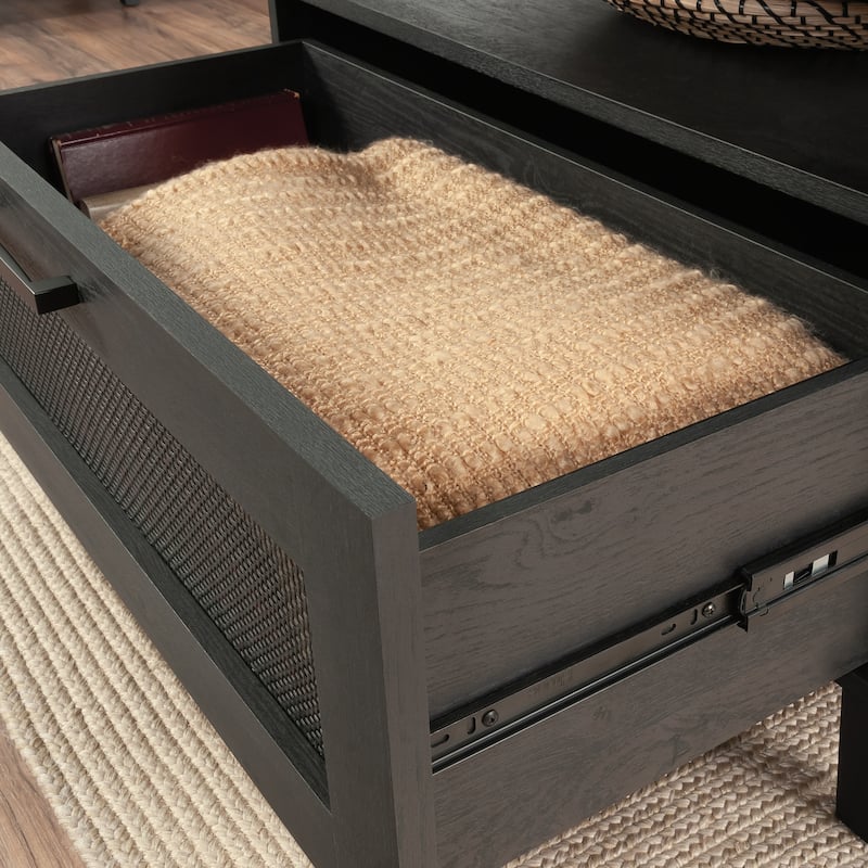 Engineered Wood Coastal Coffee Table with Spacious Drawer, Black - 31.5"W x 31.5"D x 20.98"H