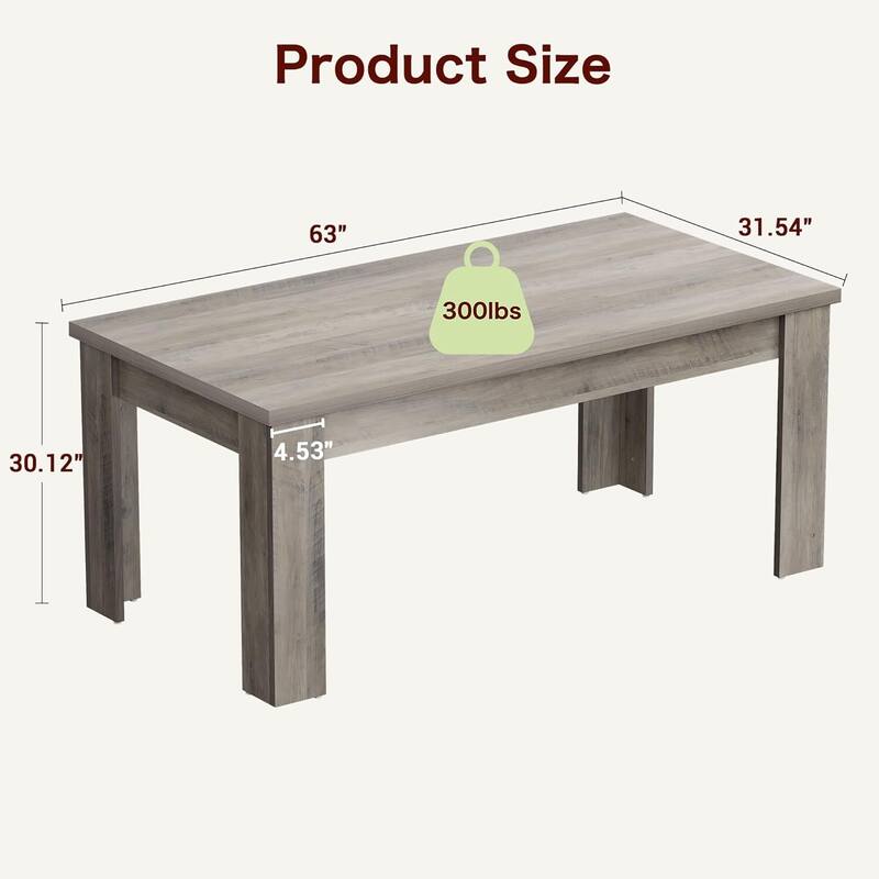 63"L Kitchen Dining Room Table for 4-6 Dining Room, Kitchen, Living Room (Only Table)