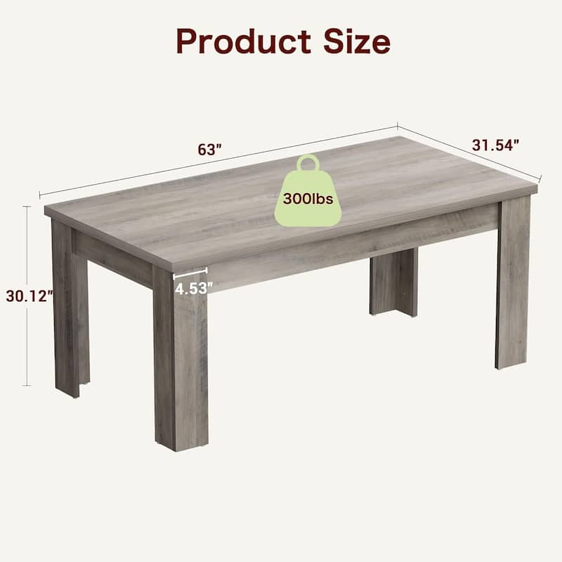 Farmhouse Kitchen 63" Dining Table for 4-6 - N/A