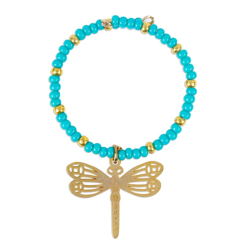 Novica Handmade Turquoise Flutter Gold-Accented Glass Beaded Drink Markers (Set Of 2)