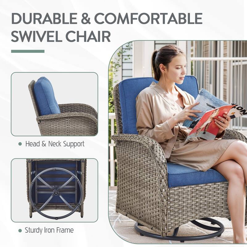 Pocassy 5/7 Piece Sofa Swivel Chair Ottoman with Fire Pit Table