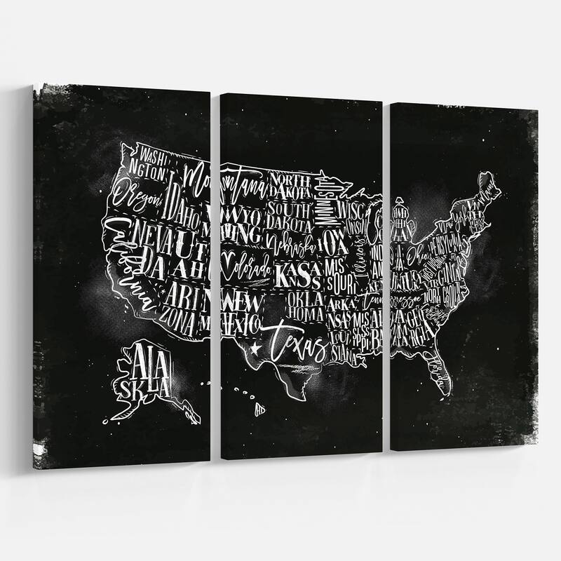 Designart "United States Chalk Vintage Map" Maps Print on Wrapped