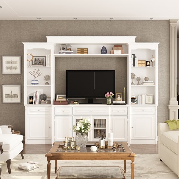 slide 2 of 50, Large Entertainment Center Bookshelves 57x38 inch Hutch Space for TV Set