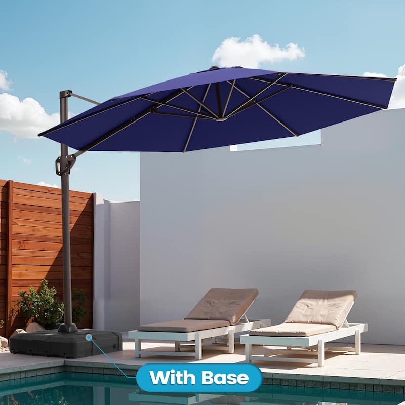 Outdoor 11 Ft Patio Cantilever 360 Degree Rotation Offset Umbrella with Base