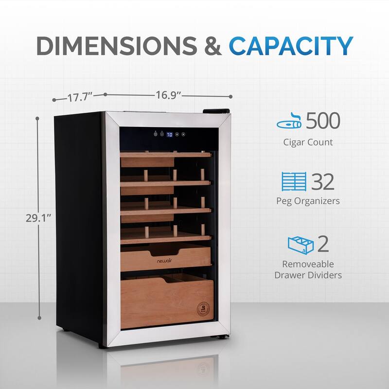 Newair x Boveda 500 Count Electric Humidor, Spanish Cedar Shelves, Temperature Control, Cigar Humidor, Humidity Control