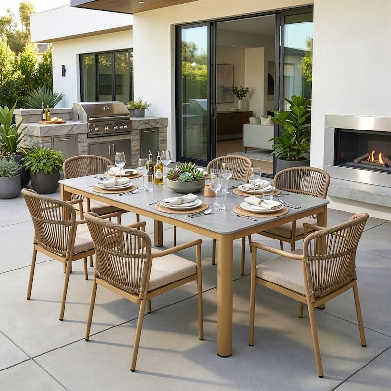 Bina Brown Outdoor Dining 6 Seats Set