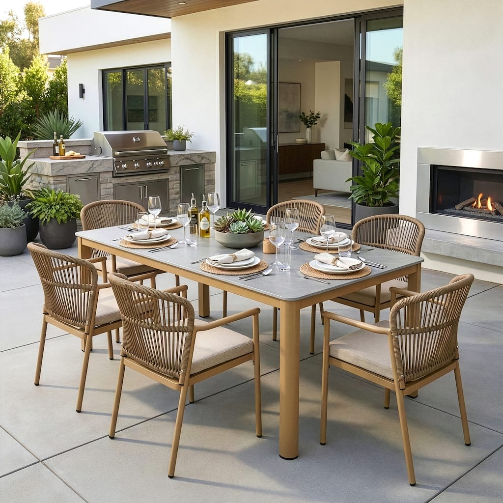 Bina Brown Outdoor Dining 6 Seats Set