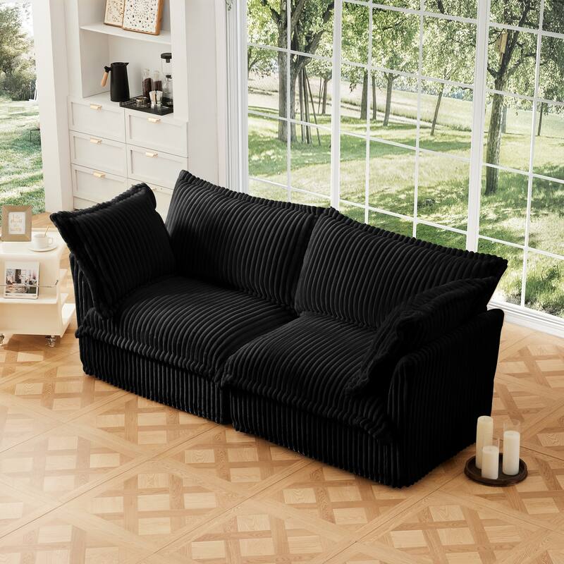 GDFStudio - Modern Corduroy Deep-Seat Slipcovered 2-Seater 83.4" Loveseat Sofa
