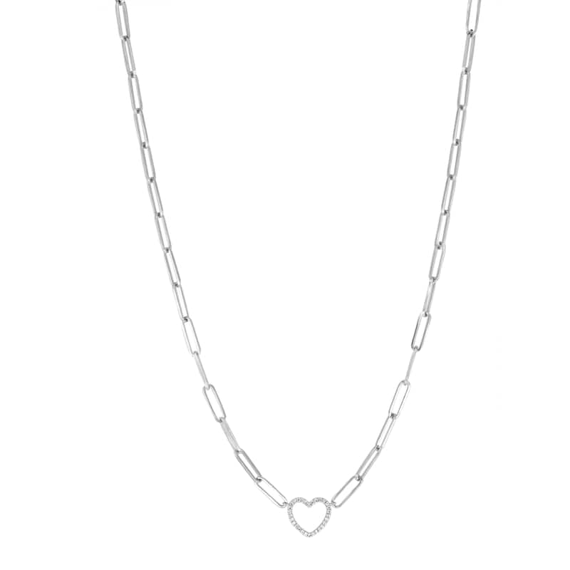 EFFY 925 Sterling Silver Diamond Heart Paperclip Chain Necklace