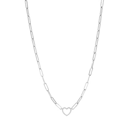 EFFY 925 Sterling Silver Diamond Heart Paperclip Chain Necklace