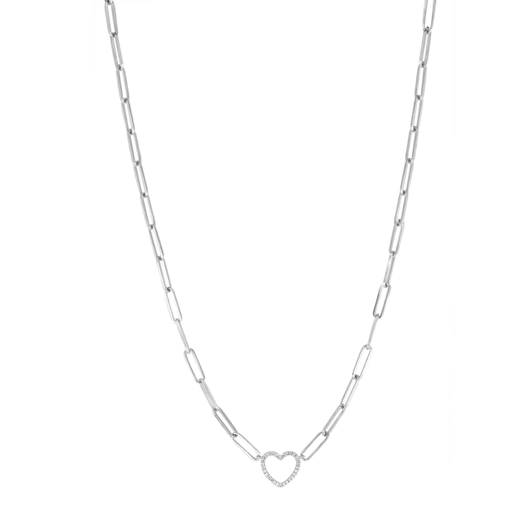EFFY 925 Sterling Silver Diamond Heart Paperclip Chain Necklace