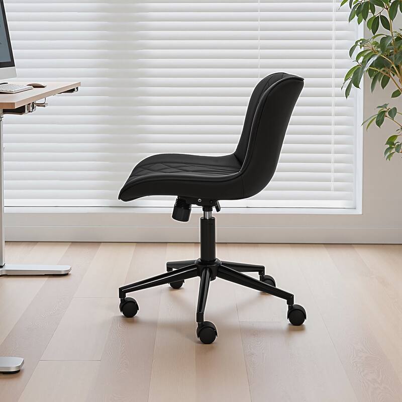 Javlergo Black Armless Office Chair with PU Leather Task Chair with Adjustable Height and Tilt Tension for Home Office Study