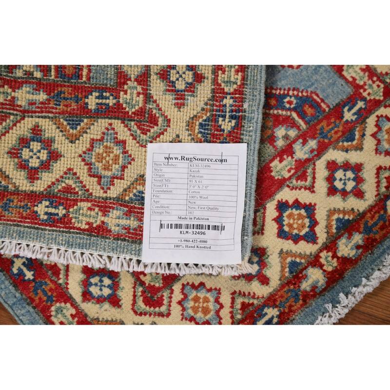 Light Blue Kazak Foyer Rug Handmade Wool Carpet - 2'0" x 3'0"