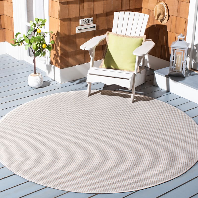 SAFAVIEH Courtyard Cilly Indoor/ Outdoor Waterproof Patio Backyard Rug - 6'7" Round - Ivory/Gold