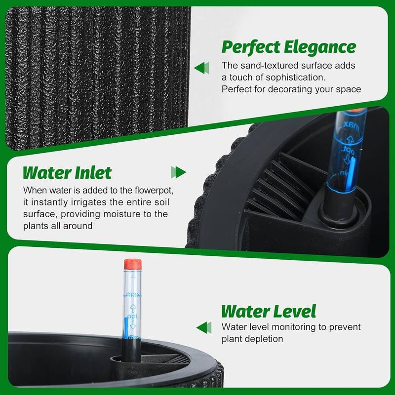 14" 2Pcs Self-Watering Planters, Flower Pots for Front Porch, Patio & Garden