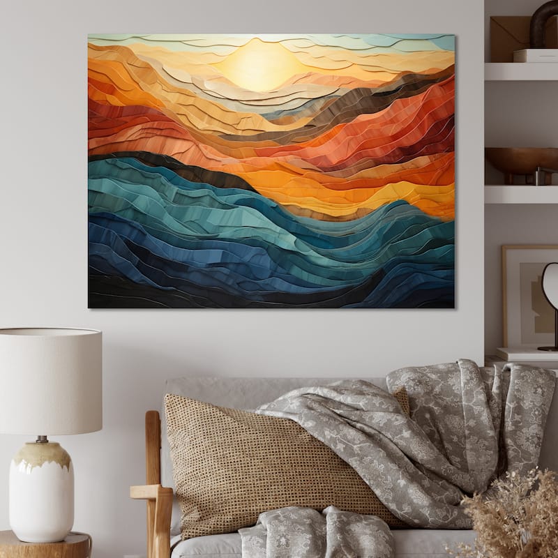 Designart "Coral Teal Bold Mountains Landscape" Modern Canvas Wall Art