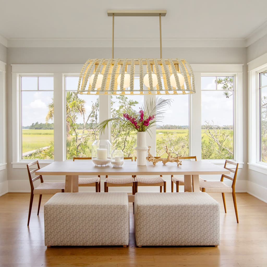 Roka 4-Light Rattan Linear Pendant, Coastal Boho - Handwoven - 38" Wide