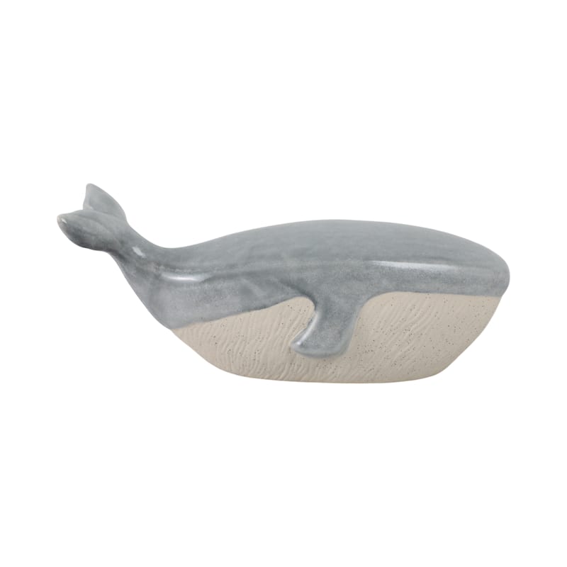 Stoneware Figurine Texture Coastal Whale Decorative Accent - 6" Blue - 14" x 6" x 6"