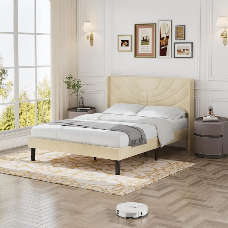 Javlergo Upholstered Bed Frame with Wingback Panel Headboard, No Box Spring Needed