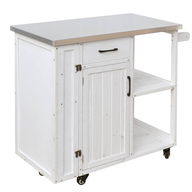 Fir Wood Outdoor Kitchen Prep Station Cart with Stainless Steel Top & Towel Rack