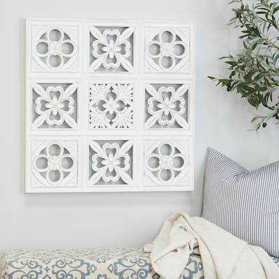 White Wood Carved Floral Wall Decor