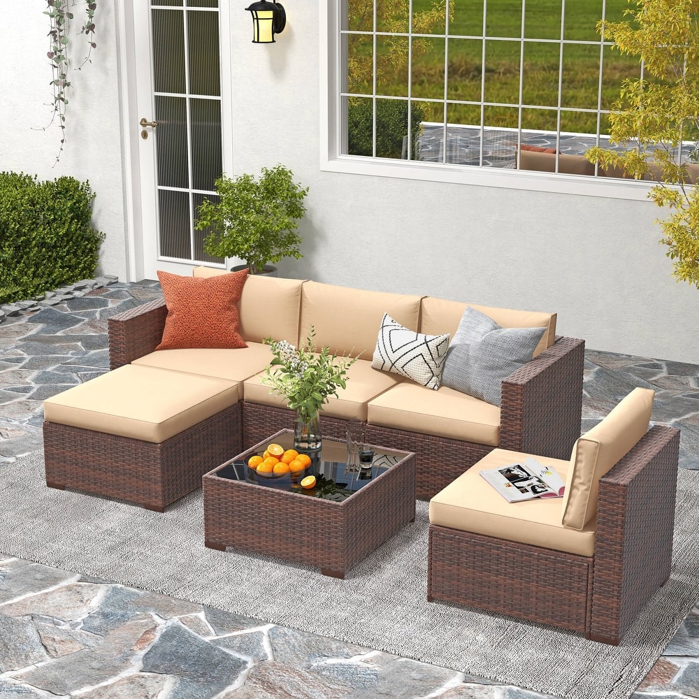 6-piece Outdoor Wicker Sectional Sofa Set