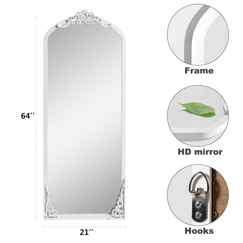 Lumioca Carved Solid Wood Arched Standing Mirror Wall Mirror
