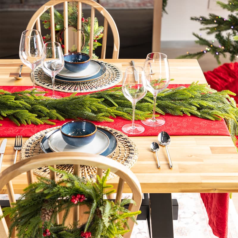 Glitzhome Christmas Greenery Pine PE Dripping Garland & Wreath & Teardrop Set