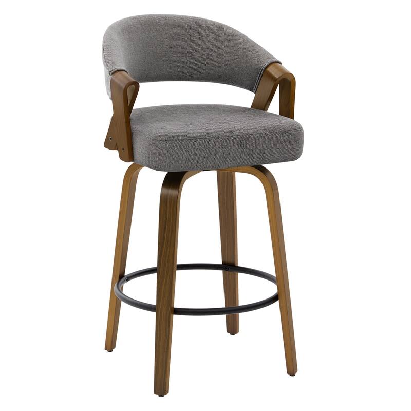 Mid-Century Upholstered Swivel Bar Stool/ Counter Stools with Curved Back - 37.5"H x 20.9"W x 19.9"D