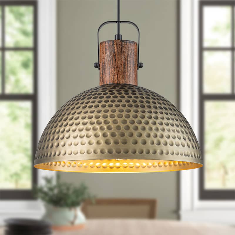 Starsky Modern 11.81in./15.75in.Dome Pendant Light with Hammered Shade - 11.81inch - Brass