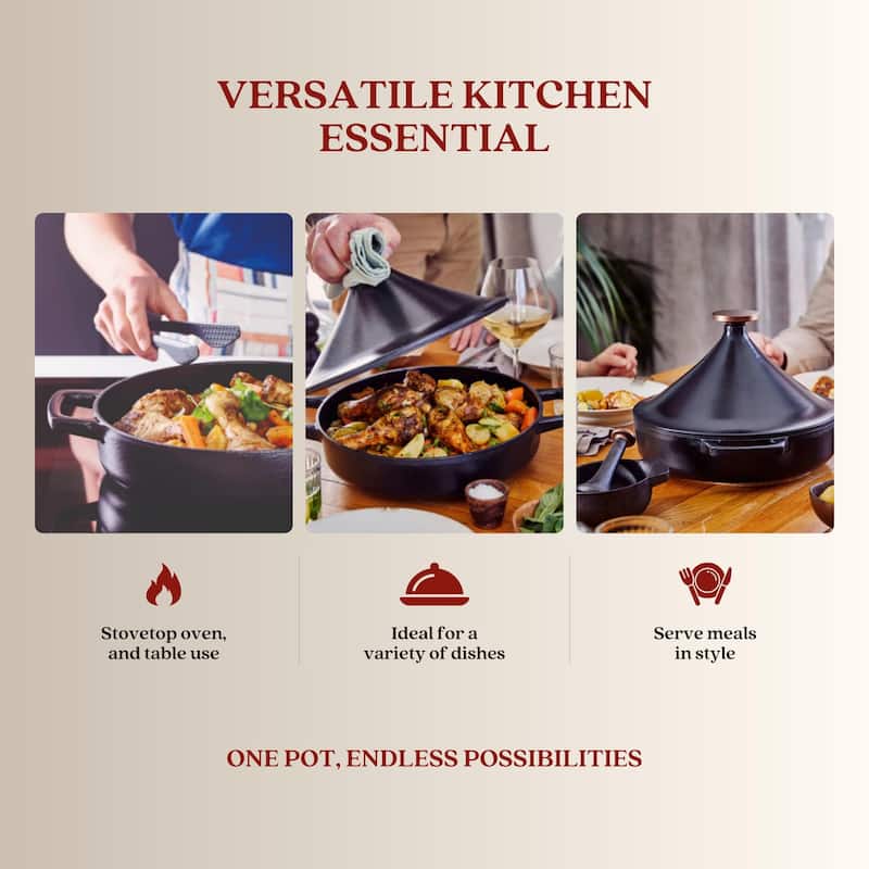 Alva Nori 3 Qt. Enameled Cast Iron Tagine Pot - 11" Black